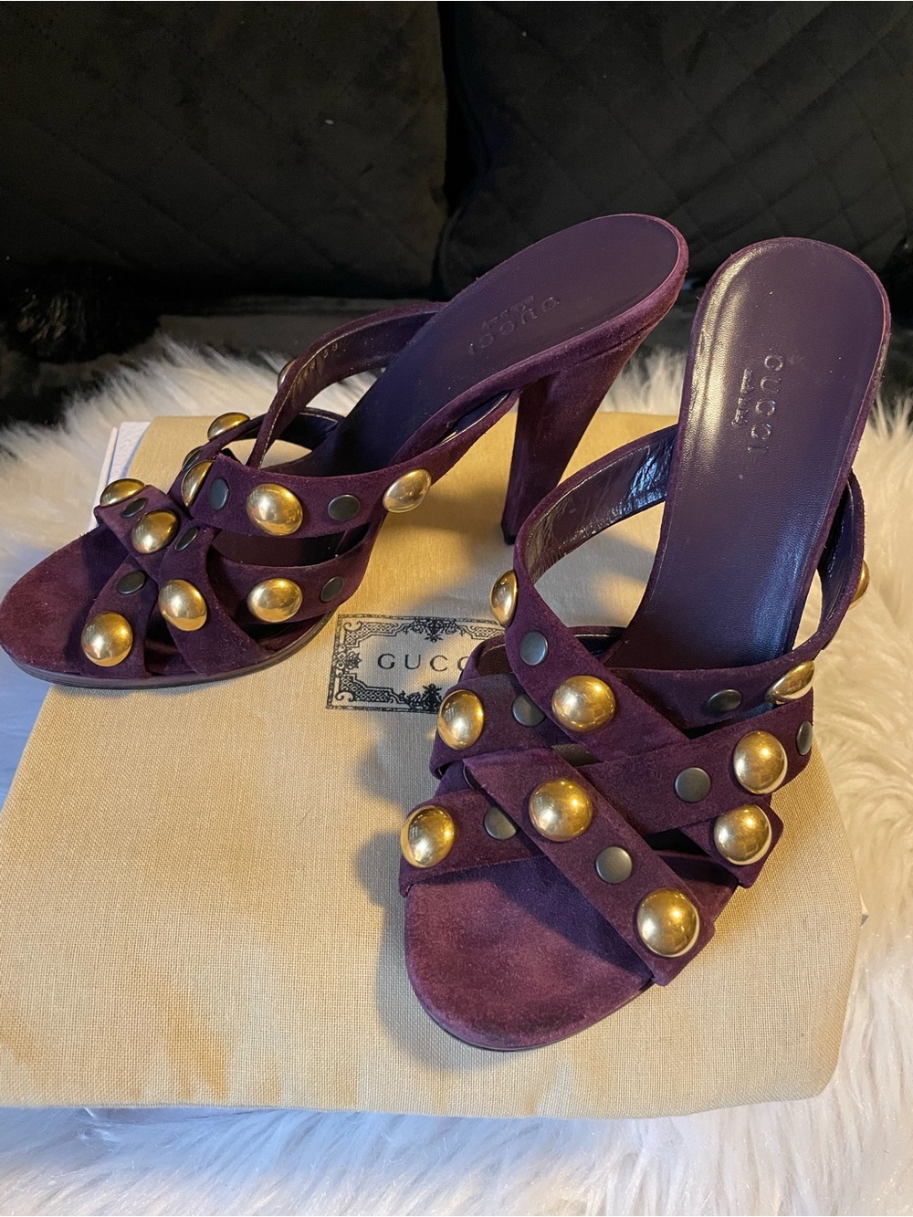 Authentic Gucci Purple Suede Studded High Heel Sandals